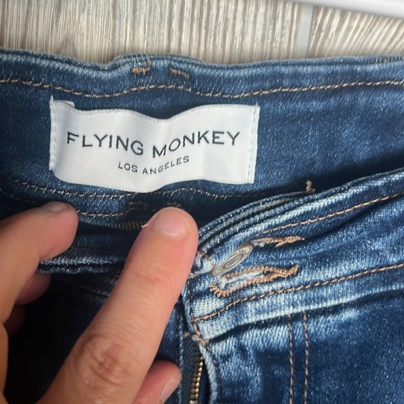 Flying Monkey Blue Denim Shorts High Rise Dark Wash Distressed Size 33 - Picture 3 of 6